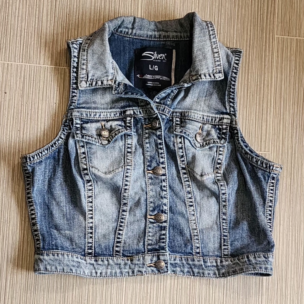 Silver Jeans Blue Denim Vest, Size Large